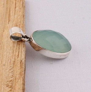 SHREE JAIPUR SILVER - Amuleto Solitario Ovalado de Plata de Ley 925 con Calcedonia Natural Vintage Aqua y Piedra Verde Marina - Product Image 5