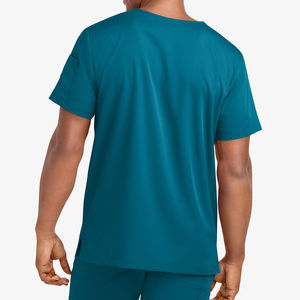 Men V-Neck <b>Scrub</b> <b>Top</b> Short Sleeve Teal Color with Pocket Hospital Uniform Woven Fabric Cotton Material Needle Detection - Product Image 4
