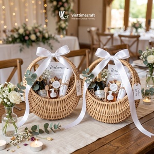 Panier de rangement en rotin et plastique tressé à la main avec poignée en ruban, écologique, pour cadeaux de mariage, décoration de fête en extérieur - Product Image 3