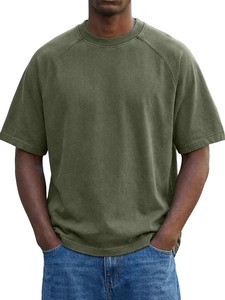 T-shirt en coton surdimensionné pour homme, couleur unie, col rond, manches courtes, jersey décontracté, design uni, longueur normale, tissu tricoté - Product Image 2