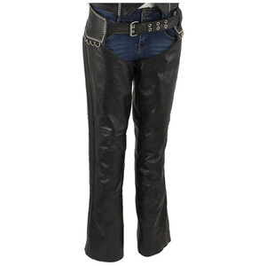 Chaps de Motocicleta Samroz Sports SP-500-01 para Mujer, de Cuero Premium, sin Mangas, con Pedrería, Cinturón Ajustable, Completamente Forrados, para Todas las Temporadas - Product Image 1