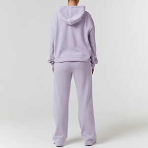 Women's High Quality 100% Cotton XL Size Breathable Anti-Bacterial Quick Dry Fleece Tracksuit Set Embroidered Logo Tracksuit - Product Image 4