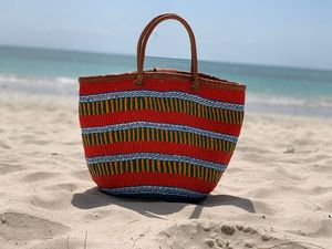 Casual Beach Tote Striped Seagrass <b>Handbags</b> Leather Handle Woven Straw Tote Bag Fashion Women <b>Summer</b> - Product Image 1