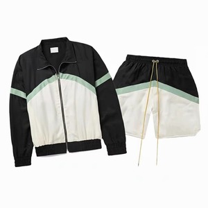 Ensemble short et veste coupe-vent à capuche 100 % nylon, deux pièces, léger, en polyester, sportif, pour le printemps, séchage rapide - Product Image 4