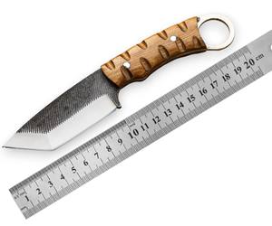 Couteau Tanto à lame fixe en acier raspé, manche en bois de frêne, étui en cuir, EDC, chasse, camping, Full Tang, qualité industrielle, OEM, Bushcraft - Product Image 1