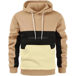 Venta al por mayor Unisex Plus Size Fleece Pullover Color Block cuello con capucha de manga larga logotipo personalizado bordado sudaderas gruesas - Product Image 5