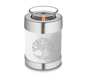 Urna Funeraria de Metal Azul Grisáceo con Grabado de Árbol Plateado para Guardar Cenizas, Estilo Moderno - Product Image 4