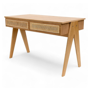 Console en teck avec 2 tiroirs en rotin, couleur naturelle et design minimaliste pour la décoration de meubles de maison - Product Image 2