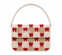 Pochette de Soirée Tendance Faite Main par un Designer, Ornée de Perles, avec Chaîne, Fermeture Magnétique et Doublure en Coton, Idéale pour les Fêtes de Noël