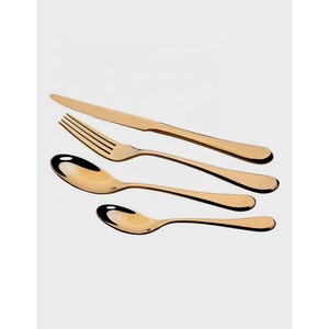 Couverts de luxe en or Poignée épaisse et simple en métal Acier inoxydable personnalisé brillant Ensemble de couverts de mariage d'hôtel polis à l'or - Product Image 1