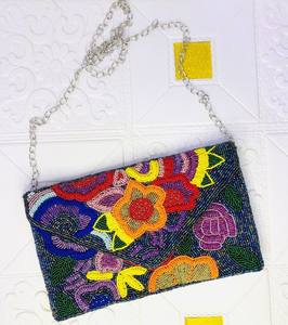 Sac à bandoulière bohème Banjara en perles, fait main, en toile écologique, motif paysage, pour femme, avec chaîne perlée et rabat à fermeture - Product Image 2