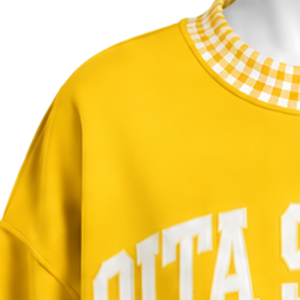 Mens Golden Yellow Loose Fit Crewneck Sweatshirt With <b>Checkered</b> Collar And Cuffs Long Sleeve Graphic Pullover Casual Fashion <b>Top</b> - Product Image 5