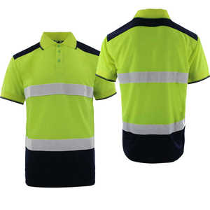 Men's High Visibility Reflective Safety for Shirt Short Sleeve Solid Eco-Friendly Breathable <b>Canvas</b> Fabric Casual Green Navy - Product Image 1