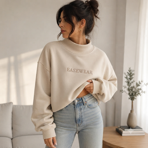 เสื้อสเวตเชิ้ตคอเต่าทรงโอเวอร์ไซส์สำหรับผู้หญิง ดีไซน์ปักตัวอักษร แขนยาวทรงหลวม ผ้าฝ้ายถัก ใส่ได้ในฤดูใบไม้ร่วง - Product Image 1