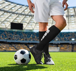 Blue <b>Knee</b> <b>High</b> Compression Socks With Reinforced Heel And Toe Breathable Elastic Arch Support For Outdoor Sports - Product Image 5