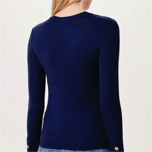 Suéter de Punto de Manga Corta con Cuello Redondo para Mujer, Bordado con Logotipo, Corte Regular, Informal, 100% Algodón Orgánico, Ecológico, Transpirable y de Secado Rápido - Product Image 3