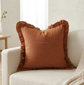 Modern Vintage Designer Handmade Sofa <b>Cushion</b> Cover Cinnamon Cotton Ruffle Accent <b>Pillow</b> Boutique Hotel Decor - Product Image 2
