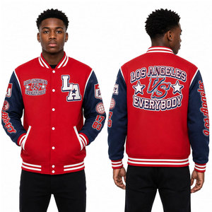 Veste universitaire Los Angeles Vs Everybody pour homme, rouge et bleu, en coton et polyester, avec imprimé lettres et patchs, style preppy, pour l'automne - Product Image 4