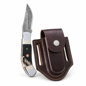 Cuchillo de bolsillo Burraq hecho a mano con acero de Damasco y funda de cuero |   OEM y DIY |   Regalo para Esposo y Padre - Product Image 2