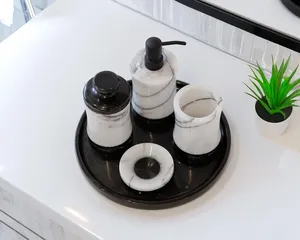 Juego de Accesorios de Baño de Lujo en Mármol Blanco y Negro, Ecológico y Duradero, para Hogar y Restaurante - Product Image 4