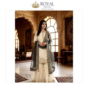 Collection de vêtements indiens de haute qualité, très demandée, de la marque Fandy, ensemble Sharara en soie avec broderies, à prix bas. - Product Image 2