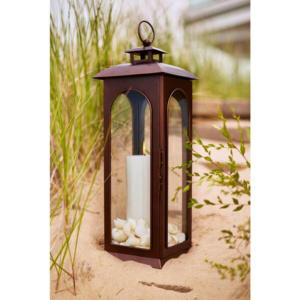 <b>Brass</b> Rectangular <b>Lantern</b> Set With Clear Glass And Star Pattern For Home Decoration - Product Image 5