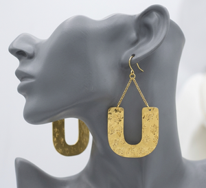 Pendientes Colgantes de Latón Texturizado en Forma de U Hechos a Mano para Mujer, Ganchos Sin Plomo, Acabado Dorado Pulido, Resistentes al Deslustre, Regalo - Product Image 2