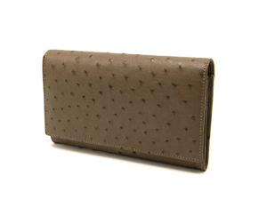 Portefeuille long pour femme en cuir véritable à motif d'autruche, fermeture pliante, style minimaliste, marron, doux, pour un usage quotidien - Product Image 1