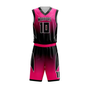 Ensemble personnalisé de maillot et short de basket-ball pour hommes, rose et noir, Warriors |   Uniforme d'équipe de sublimation |   Vêtements de sport OEM/ODM - Product Image 2