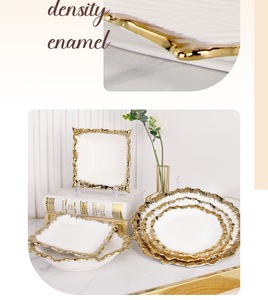 Nordic style high kiln temperature elegantly rich Gold Rimmed White Ceramic smooth glossy durable <b>Dinnerware</b> <b>Set</b> home restaurant - Product Image 6