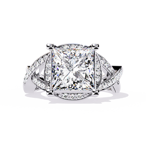 Anillo de Compromiso de Diamantes con Corte Princesa Platino, con Diamantes Naturales Certificados por GIA, Estilo Clásico, Joyería para Mujer - Product Image 1