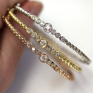 Dotted Ball <b>Bangle</b> 0.6ctw 7 Stone Bezel Set Diamond Station Beaded Bracelet in <b>Solid</b> 14K 18K <b>Gold</b> Lab Diamond Stackable Jewelry - Product Image 4