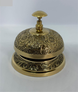 Cloche de service en laiton doré antique à motif floral, cloche à bouton-pression gravée, cloche de réception vintage pour hôtel, cloche de comptoir de restaurant, cloche de table - Product Image 3
