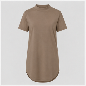Womens Taupe Mock Neck Short Sleeve <b>Tunic</b> Fit T Shirt WTS-0156 - Product Image 1