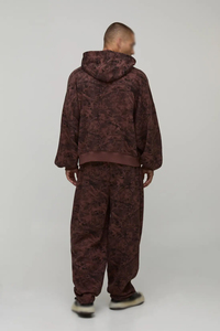 Brown Printed Men <b>Hoodies</b> French Terry Half <b>Zip</b> Oversized Drop Shoulder Kangaroo <b>Pocket</b> Casual Wear Autumn Style ODM Factory - Product Image 5