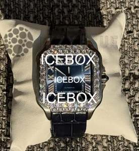 Montre-bracelet carrée pour homme en acier inoxydable avec cadran en verre entièrement serti de moissanite, bracelet en acier inoxydable avec fermoir moissanite 10 - Product Image 5