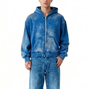 Sweat à capuche pour homme 100% coton molletonné, coupe oversize courte, effet vieilli délavé à l'acide, style formel, séchage rapide, respirant - Product Image 4