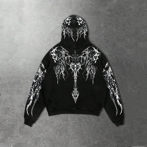 Vente en gros Sweat à capuche noir gothique pour homme, coupe oversize, en coton molletonné, avec logo imprimé sur le devant, manches classiques, style automne - Product Image 2