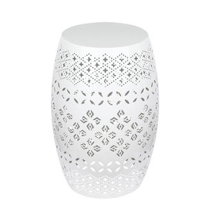 Taburete de jardín redondo de metal antirrobo para interiores y exteriores, diseño hueco blanco, mesa auxiliar de hierro para decoración de patio y terraza - Product Image 1