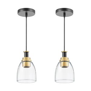 Set di 2 Lampade a Sospensione con 1 Luce, Paralume in Vetro Trasparente, Illuminazione per Isola Cucina, Cavo Regolabile, Lampadari Neri - Product Image 1