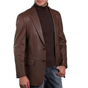 Men's Brown Genuine <b>Leather</b> <b>Long</b> <b>Jacket</b> Collar Casual Style Autumn Wear Regular Fit Solid Color - Product Image 6