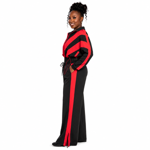 Conjunto Deportivo de 2 Piezas para Mujer 2026, con Capucha, Bloques de Color Negro y Rojo, Corte Holgado, Manga Larga, Tejido Transpirable - Product Image 4