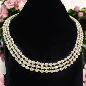 18K White Gold Multi Strand Pear Cut <b>Necklace</b> | Luxury 4 Layer Diamond Pendant <b>Necklace</b> | Elegant Full Diamond <b>Statement</b> Rhodium - Product Image 1