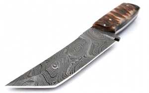 Cuchillo Tanto de Acero de Damasco Hecho a Mano para Exteriores y Camping con Mango de Cuerno Texturizado, Personalizable OEM - Product Image 3