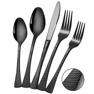 Ensemble de couverts en acier inoxydable noir mat, couteau, fourchette, cuillère, résistant à la rouille, design minimaliste, couverts de camping pour repas en plein air - Product Image 1