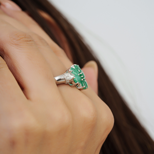 Stunning 100% Natural <b>Emerald</b> Gemstone Flower Design 925 Sterling <b>Silver</b> May Birthstone Fine <b>Ring</b> Jewelry - Product Image 2