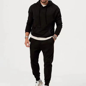 Men's <b>2</b> Piece Set Hooded Zip-Up Knitted Sweatshirt Hoodie Drawstring Long Pants <b>White</b> <b>Black</b> Solid Casual Polyester/Cotton - Product Image 4