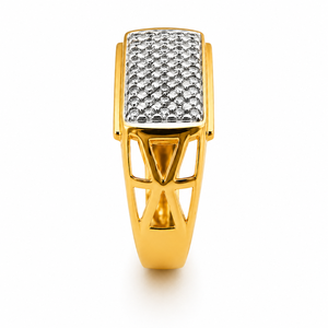 18K Yellow Gold <b>Mens</b> Diamond Cluster <b>Ring</b> Rectangular Top Modern Geometric Design Luxury Wedding Party Daily Wear Gift High - Product Image 3