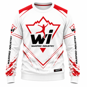 Warpro Industry Men's White Red Crew Neck Pullover Sweatshirt Regular Fit Knitted Sublimation Print Casual Autumn Wear - Product Image 1