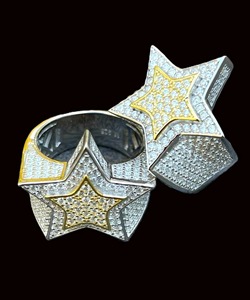 <b>Mens</b> Iced Moissanite Star <b>Ring</b> Two Tone 925 Sterling <b>Silver</b> Gold Trim Hip Hop <b>Ring</b> <b>Men</b> Bling Jewelry Statement Luxury Style - Product Image 3